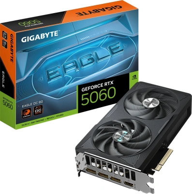 Видеокарта Gigabyte PCI-E 5.0 GV-N5060EAGLE OC-8GD 1.0 NVIDIA GeForce RTX 5060 8Gb 128bit GDDR7 2497/28000 HDMIx1 DPx3 HDCP Ret