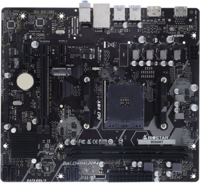 Материнская плата Biostar B550MT Soc-AM4 AMD B550 2xDDR4 mATX AC`97 8ch(7.1) GbLAN RAID+HDMI+DP