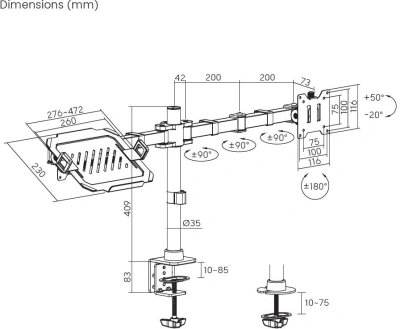 Кронштейн для монитора/ноутбука Cactus CS-VM-LH24-BL черный 17"-35" макс.20кг настольный поворот и наклон