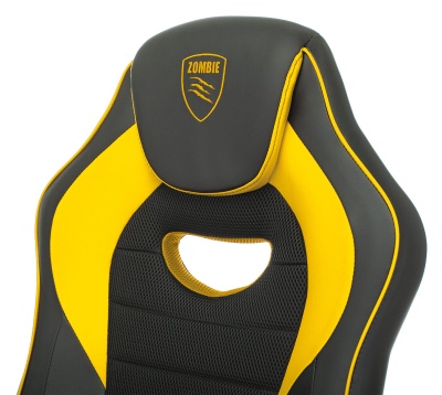 Кресло игровое Zombie GAME 16 черный/желтый ткань/эко.кожа крестов. пластик