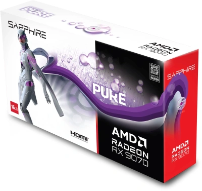 Видеокарта Sapphire PCI-E 5.0 11349-02-20G PURE AMD RADEON RX 9070 OC AMD Radeon RX 9070 16Gb 256bit GDDR6 2210/20000 HDMIx2 DPx2 HDCP Ret