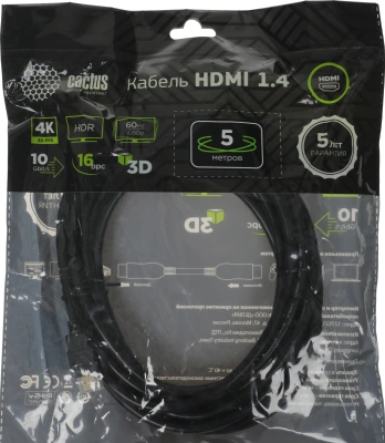 Кабель аудио-видео Cactus CS-HDMI.1.4-5 HDMI (m)/HDMI (m) 5м. позолоч.конт. черный
