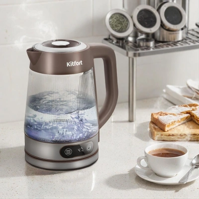 Чайник электрический Kitfort КТ-8710 1.8л. 2200Вт коричневый/нержавеющая сталь корпус: стекло/металл/пластик