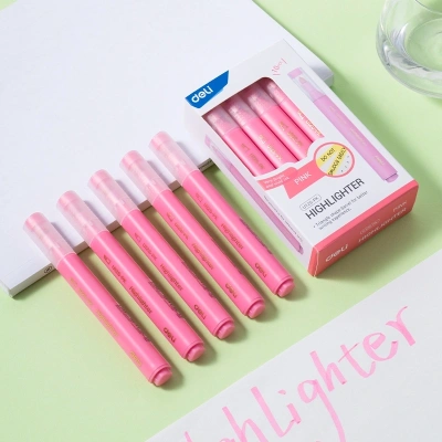 Текстовыделитель Deli EU12S-PK скошенный пиш. наконечник 1-5мм розовый коробка картонная