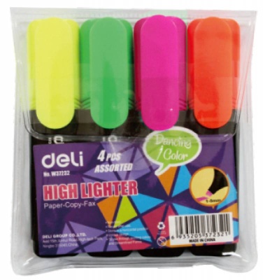 Набор текстовыделителей Deli E37232 Delight скошенный пиш. наконечник 1-5мм колпачок с клипом 4цв. пакет с европодвесом (4шт.)