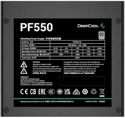 Блок питания Deepcool ATX 550W PF550 80+ white (20+4pin) APFC 120mm fan 6xSATA RTL