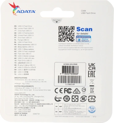 Флеш Диск A-Data 32Gb Classic C008 AC008-32G-RWE USB2.0 белый/синий