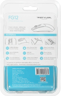 Мышь A4Tech Fstyler FG12 белый оптическая 1200dpi беспров. USB 3but (FG12 WHITE)