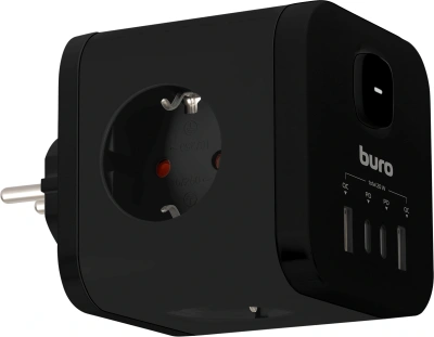 Сетевой разветвитель Buro BU-PW3UC-Plus-B (3 розетки) черный (коробка)