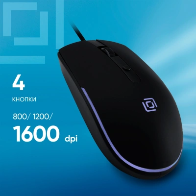 Мышь Оклик 100M черный оптическая 1600dpi USB для ноутбука 4but (1909417)