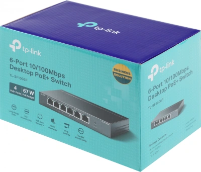 Коммутатор TP-Link TL-SF1006P (L2) 6x100Мбит/с 4PoE+ 67W неуправляемый