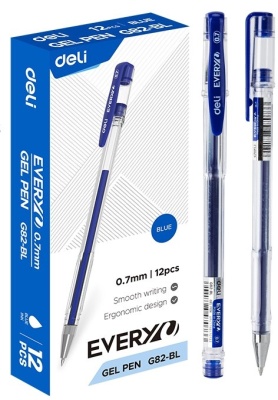 Ручка гелев. Deli EveryU EG82-BL прозрачный d=0.7мм син. черн. 1стерж. кругл.