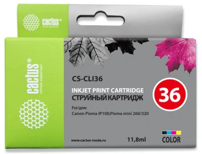 Картридж струйный Cactus CS-CLI36 CLI-36 многоцветный (11.8мл) для Canon Pixma iP 100/ MiNi 260 с чипом