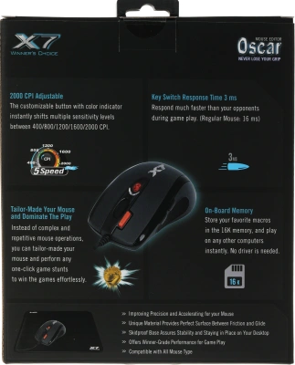 Мышь A4Tech X-7120 черный оптическая 2000dpi USB 7but (X-710BK+X7-200MP)