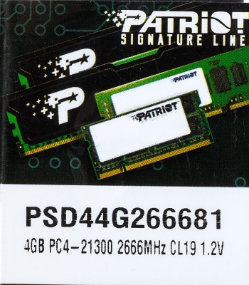 Память DDR4 4Gb 2666MHz Patriot PSD44G266681 Signature RTL PC4-21300 CL19 DIMM 288-pin 1.2В single rank Ret