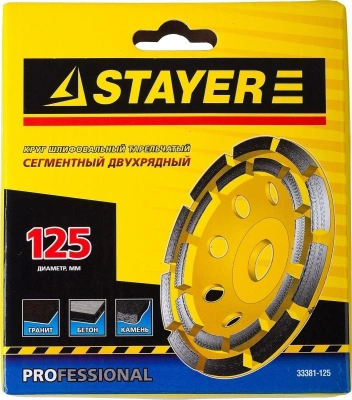 Чашка по бет. Stayer 33381-125 d=125мм d(посад.)=22.2мм (угловые шлифмашины)