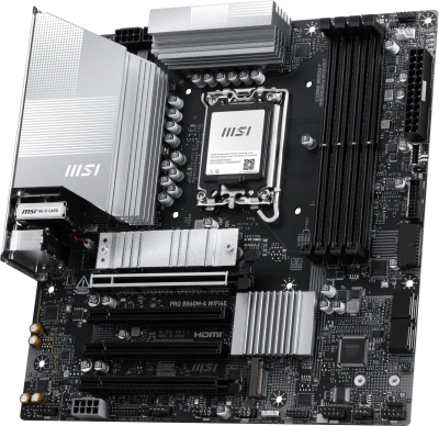 Материнская плата MSI PRO B860M-A WIFI6E Soc-1851 Intel B860 mATX AC`97 8ch(7.1) 5Gigabit RAID+HDMI+DP
