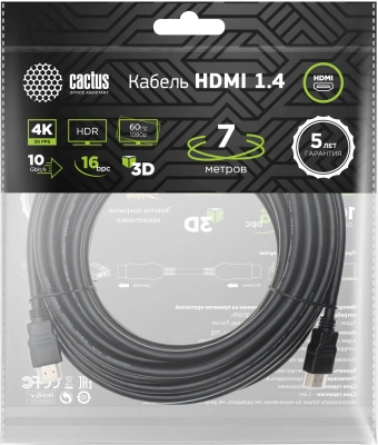 Кабель аудио-видео Cactus CS-HDMI.1.4-7 HDMI (m)/HDMI (m) 7м. позолоч.конт. черный