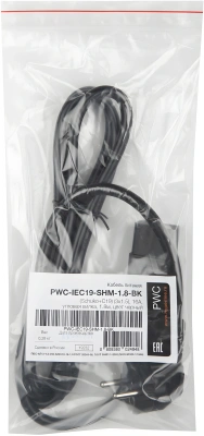 Шнур питания Hyperline PWC-IEC19-SHM-1.8-BK C19-Schuko проводник.:3x1.5мм2 1.8м 250В 16А (упак.:1шт) черный