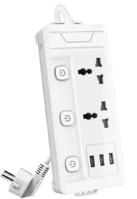 Сетевой фильтр Deli ET409 2м (2 розетки) белый (пакет ПЭ)