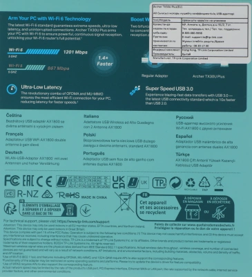 Сетевой адаптер Wi-Fi TP-Link Archer TX30U Plus AX1800 USB 3.0 (ант.внеш.несъем.) 2ант.