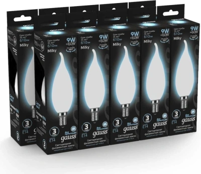 Лампа светодиодная Gauss Filament 104201209 9Вт цок.:E14 свеча 220B (упак.:1шт)