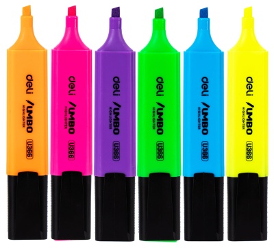 Набор текстовыделителей Deli EU366-MT Jumbo скошенный пиш. наконечник 1-5мм колпачок с клипом 6цв. ассорти пакет с европодвесом (6шт.)