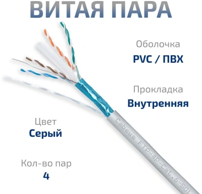 Кабель информационный Cabeus FTP-4P-CAT.6-SOLID-GY кат.6 U/FTP 4 пары PVC внутренний 305м серый