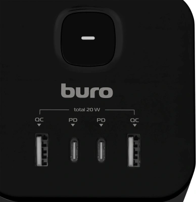 Сетевой разветвитель Buro BU-PW3UC-Plus-B (3 розетки) черный (коробка)