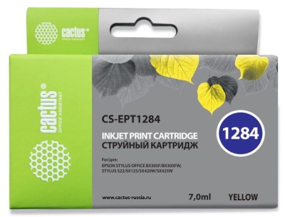Картридж струйный Cactus CS-EPT1284 T1284 желтый (7мл) для Epson Stylus S22/S125/SX420/SX425/Office BX305 с чипом