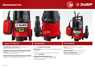 Насос дренажный Зубр Мастер НПГ-М1-300 300Вт 6000л/час центробежный