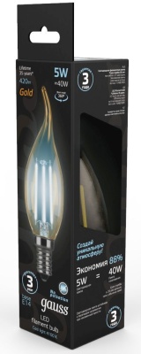 Лампа филам. Gauss Filament 5Вт цок.:E14 свеча 220B св.свеч.бел.нейт. (упак.:1шт) (104801805)