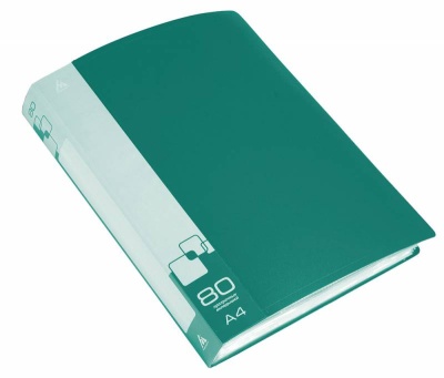 Папка с 80 прозр.вклад. Бюрократ -BPV80GRN A4 пластик 0.8мм торц.карм с бум. встав зеленый