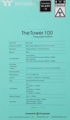 Корпус Thermaltake The Tower 100 Turquoise голубой без БП miniITX 1x120mm 3x140mm 2xUSB3.0 audio bott PSU