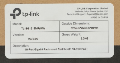 Коммутатор TP-Link TL-SG1218MP (L2) 18x1Гбит/с 2xКомбо(1000BASE-T/SFP) 16PoE+ 250W неуправляемый