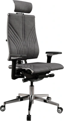 Кресло руководителя эргономичное Метта Yoga 4DF B2-12D - GoyaLE темно-серый сиденье темно-серый велюр с подголов. крестов.5-луч. металл хром