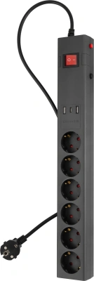 Сетевой фильтр Buro 600SE-1.8-USB-B 1.8м (6 розеток) черный (коробка)