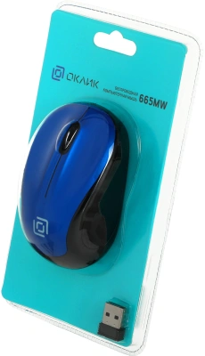 Мышь Оклик 665MW черный/синий оптическая 1600dpi беспров. USB для ноутбука 3but (1025132)