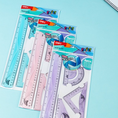 Набор для чертежей Deli EH23 корпус ассорти пластик в компл.:линейка 30см/прямоугольник/треугольник/транспортир