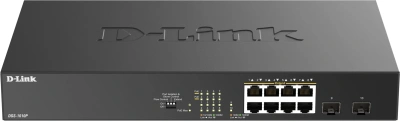 Коммутатор D-Link DGS-1010P/B1A (L2) 8x1Гбит/с 2SFP 8PoE 8PoE+ 125W неуправляемый