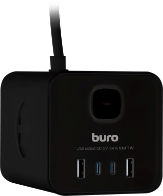 Сетевой удлинитель Buro BU-PTE4.1UC-B 1.5м (4 розетки) черный (коробка)