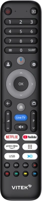 Телевизор LED Vitek 43" VT-43UBS410 Google TV Frameless черный 4K Ultra HD 60Hz MEMC DVB-T DVB-T2 DVB-C DVB-C2 DVB-S DVB-S2 USB WiFi Smart TV