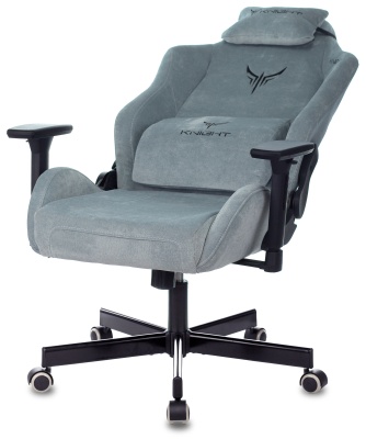Кресло игровое Knight N1 Fabric серо-голубой Light-28 с подголов. крестов. металл