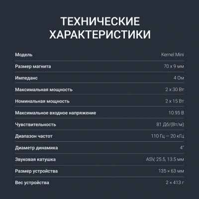 Колонки автомобильные Digma KERNEL MINI 60Вт 81дБ 4Ом 10см (4дюйм) (ком.:2кол.) коаксиальные двухполосные