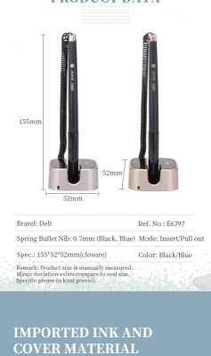 Ручка гелев. Deli E6797black черный d=0.7мм черн. черн. на подставке линия 0.55мм