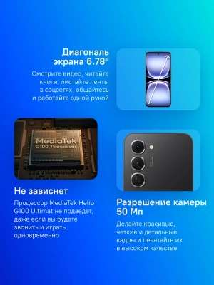 Смартфон Tecno Spark 40 Pro 256Gb 8Gb черный моноблок 3G 4G 2Sim 6.78" 1224x2720 Android 15 50Mpix 802.11 a/b/g/n/ac/ax NFC GPS GSM900/1800 Protect FM