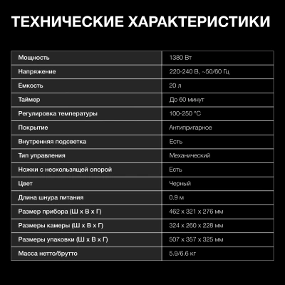 Мини-печь Hyundai MIO-HY091 20л. 1380Вт черный