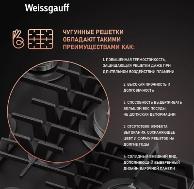 Газовая варочная поверхность Weissgauff HGG 451 BFh Nano черный
