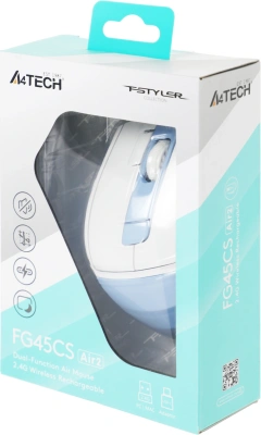 Мышь A4Tech Fstyler FG45CS Air2 голубой/белый оптическая 2000dpi silent беспров. USB для ноутбука 7but (FG45CS AIR2 USB (ICY BLUE))