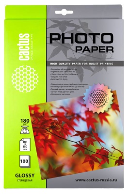 Фотобумага Cactus CS-GA6180100 A6/180г/м2/100л./белый глянцевое для струйной печати